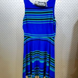 NWT DANNY & NICOLE teal / green striped dress with belt (12)